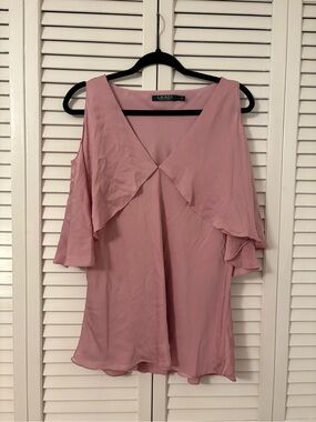 Lauren Ralph Lauren Dusty Rose Cold-Shoulder Ruffle Blouse